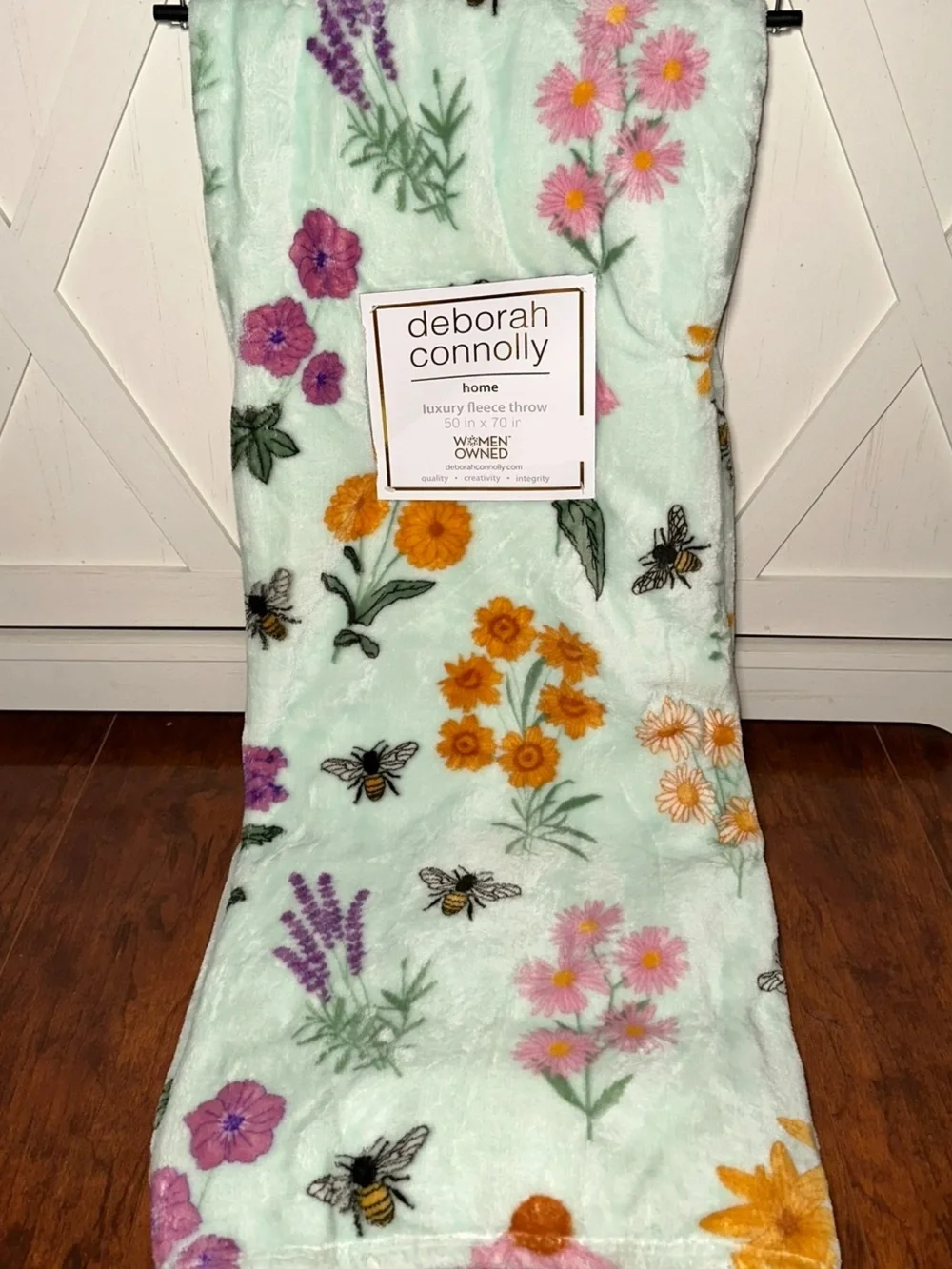 Spring Floral Bee Plush Throw Blanket